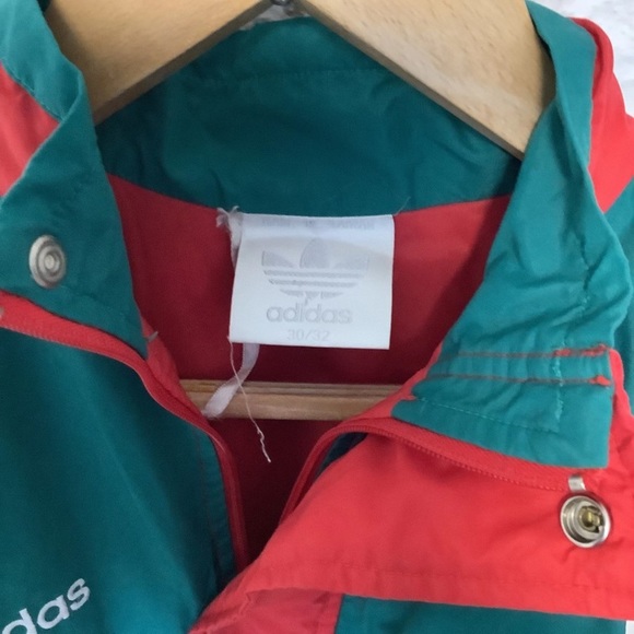 Vintage 80โs Adidas Long Jacket - Size S - Red & Green - P2P 20โ - Picture 8 of 9